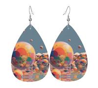 GGNKDL A colorful bubble world Prints Water droplet pendant earrings and leather earrings, suitable as holiday birthday gifts for women