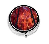 GGNKDL A Forest of Fiery red Maple Leaves Prints Round Mini Pill Box with 3 compartments for Pill Storage and Portable Travel