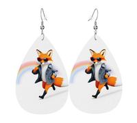 GGNKDL A fox who loves sports Prints Water droplet pendant earrings and leather earrings, suitable as holiday birthday gifts for women