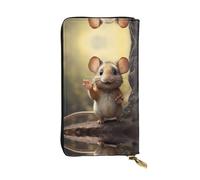 GGNKDL A little mouse saying hello printing Women's leather long handheld wallet large capacity credit card zipper bag