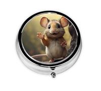 GGNKDL A Little Mouse Saying Hello Prints Round Mini Pill Box with 3 compartments for Pill Storage and Portable Travel