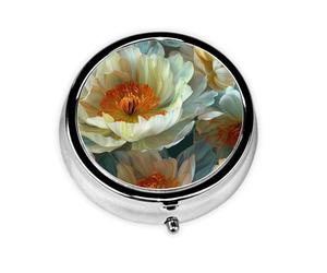 GGNKDL A Profusion of Flowers Prints Round Mini Pill Box with 3 compartments for Pill Storage and Portable Travel