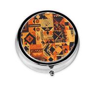 GGNKDL African Style Patchwork Prints Round Mini Pill Box with 3 compartments for Pill Storage and Portable Travel