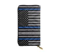 GGNKDL American Thin Blue Line Flag printing Women's leather long handheld wallet large capacity credit card zipper bag