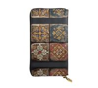 GGNKDL Ancient tiles printing Women's leather long handheld wallet large capacity credit card zipper bag