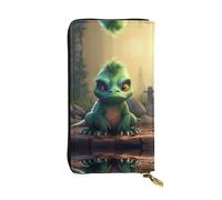 GGNKDL Angry little dinosaur printing Women's leather long handheld wallet large capacity credit card zipper bag