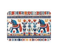 GGNKDL Anti Slip Floor mat Swedish Dala Horse Folk Printing for Indoor and Outdoor Door mats, Suitable for Bedroom and Bathroom entrances 16x24in