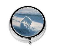GGNKDL Arctic Fox on The Snowy Plains Prints Round Mini Pill Box with 3 compartments for Pill Storage and Portable Travel