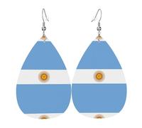 GGNKDL Argentine flag Prints Water droplet pendant earrings and leather earrings, suitable as holiday birthday gifts for women
