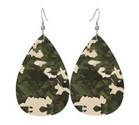GGNKDL Army camouflage Prints Water droplet pendant earrings and leather earrings, suitable as holiday birthday gifts for women