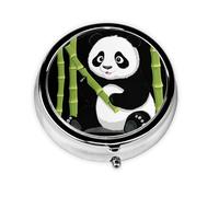 GGNKDL Baby Panda Eating Bamboo Prints Round Mini Pill Box with 3 compartments for Pill Storage and Portable Travel