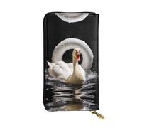 GGNKDL Big white goose in the swimming ring printing Women's leather long handheld wallet large capacity credit card zipper bag
