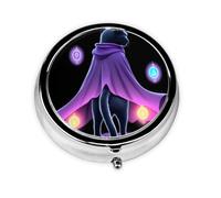 GGNKDL Black cat in a Cloak Prints Round Mini Pill Box with 3 compartments for Pill Storage and Portable Travel