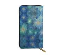 GGNKDL Blooming Blue Fireworks printing Women's leather long handheld wallet large capacity credit card zipper bag