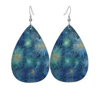 GGNKDL Blooming Blue Fireworks Prints Water droplet pendant earrings and leather earrings, suitable as holiday birthday gifts for women