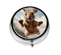 GGNKDL Bouncing Kangaroo Baby Prints Round Mini Pill Box with 3 compartments for Pill Storage and Portable Travel