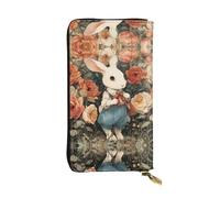 GGNKDL Bunny in the Rose printing Women's leather long handheld wallet large capacity credit card zipper bag