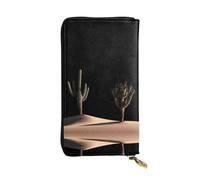 GGNKDL Cactus in the desert printing Women's leather long handheld wallet large capacity credit card zipper bag