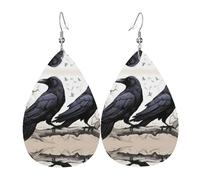 GGNKDL Cartoon black Ravens Prints Water droplet pendant earrings and leather earrings, suitable as holiday birthday gifts for women