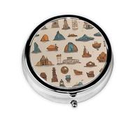 GGNKDL Cartoon Castle Ship Prints Round Mini Pill Box with 3 compartments for Pill Storage and Portable Travel