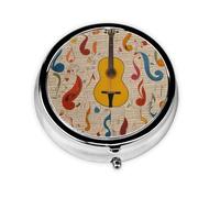 GGNKDL Cartoon Music Symbols Prints Round Mini Pill Box with 3 compartments for Pill Storage and Portable Travel