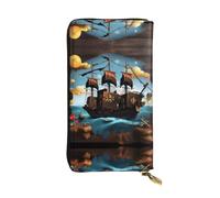 GGNKDL Cartoon pirate ship printing Women's leather long handheld wallet large capacity credit card zipper bag