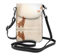 GGNKDL Cat looking at butterfly printing Crossbody bag, mobile phone bag, women's small wallet, a practical gift suitable for going out, exercising, and shopping