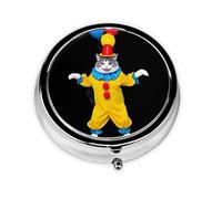 GGNKDL Cat Performing Magic Tricks Prints Round Mini Pill Box with 3 compartments for Pill Storage and Portable Travel