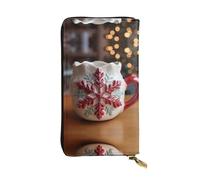 GGNKDL Christmas Snowflake Cup printing Women's leather long handheld wallet large capacity credit card zipper bag