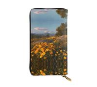 GGNKDL Chrysanthemums on the Prairie printing Women's leather long handheld wallet large capacity credit card zipper bag