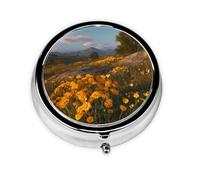 GGNKDL Chrysanthemums on The Prairie Prints Round Mini Pill Box with 3 compartments for Pill Storage and Portable Travel