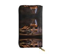 GGNKDL cigar and whiskey printing Women's leather long handheld wallet large capacity credit card zipper bag