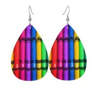 GGNKDL colored crayons Prints Water droplet pendant earrings and leather earrings, suitable as holiday birthday gifts for women