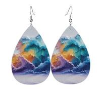 GGNKDL Colorful waves Prints Water droplet pendant earrings and leather earrings, suitable as holiday birthday gifts for women
