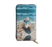GGNKDL Crystals by the Sea printing Women's leather long handheld wallet large capacity credit card zipper bag