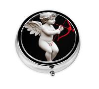 GGNKDL Cupid Shooting in Love Prints Round Mini Pill Box with 3 compartments for Pill Storage and Portable Travel