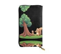 GGNKDL Curious little squirrel printing Women's leather long handheld wallet large capacity credit card zipper bag