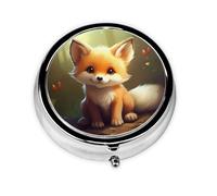 GGNKDL Cute Baby Fox Prints Round Mini Pill Box with 3 compartments for Pill Storage and Portable Travel