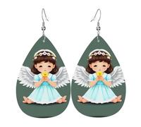 GGNKDL Cute little angel Prints Water droplet pendant earrings and leather earrings, suitable as holiday birthday gifts for women