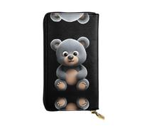 GGNKDL Cute little grizzly bear printing Women's leather long handheld wallet large capacity credit card zipper bag