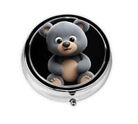 GGNKDL Cute Little Grizzly Bear Prints Round Mini Pill Box with 3 compartments for Pill Storage and Portable Travel