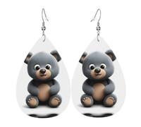 GGNKDL Cute little grizzly bear Prints Water droplet pendant earrings and leather earrings, suitable as holiday birthday gifts for women