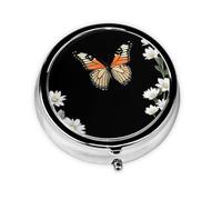 GGNKDL Dancing Butterfly Prints Round Mini Pill Box with 3 compartments for Pill Storage and Portable Travel