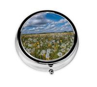 GGNKDL Dandelion on The Prairie Prints Round Mini Pill Box with 3 compartments for Pill Storage and Portable Travel