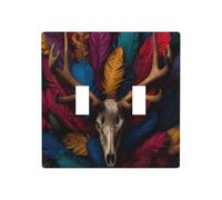 GGNKDL Deer antlers in colorful feathers printing Switch cover decorative wall panel suitable for residential and commercial areas 4.5x4.5 In