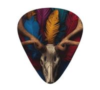 GGNKDL Deer antlers in colorful feathers Prints Guitar plectrum 12 pieces with three thickness plectrum combinations suitable for bass and ukulele