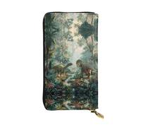 GGNKDL Dinosaurs in the rain forest printing Women's leather long handheld wallet large capacity credit card zipper bag