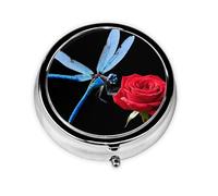 GGNKDL Dragonfly Kisses Rose Prints Round Mini Pill Box with 3 compartments for Pill Storage and Portable Travel