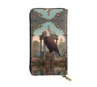 GGNKDL Eagle on the Pavilion printing Women's leather long handheld wallet large capacity credit card zipper bag