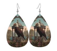 GGNKDL Eagle on the Pavilion Prints Water droplet pendant earrings and leather earrings, suitable as holiday birthday gifts for women